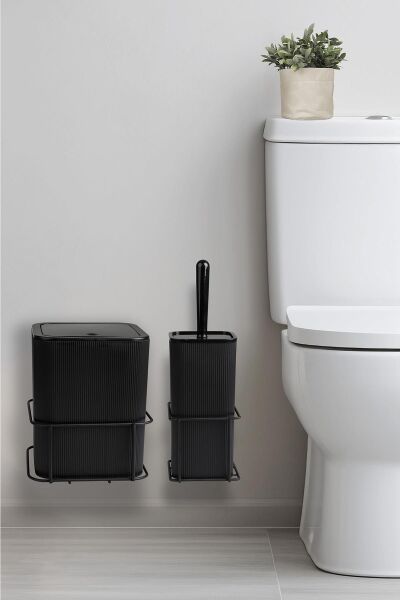 Okyanus Home Siyah Eko Magic Askılı Kare Mina 2'li Wc Kova ve Fırça Seti