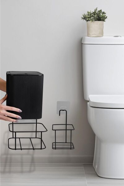 Okyanus Home Siyah Eko Magic Askılı Kare Mina 2'li Wc Kova ve Fırça Seti