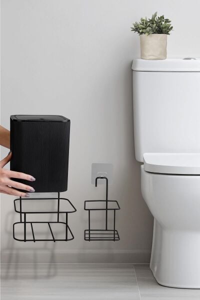 Okyanus Home Siyah Eko Magic Askılı Kare Mina 2'li Wc Kova ve Fırça Seti