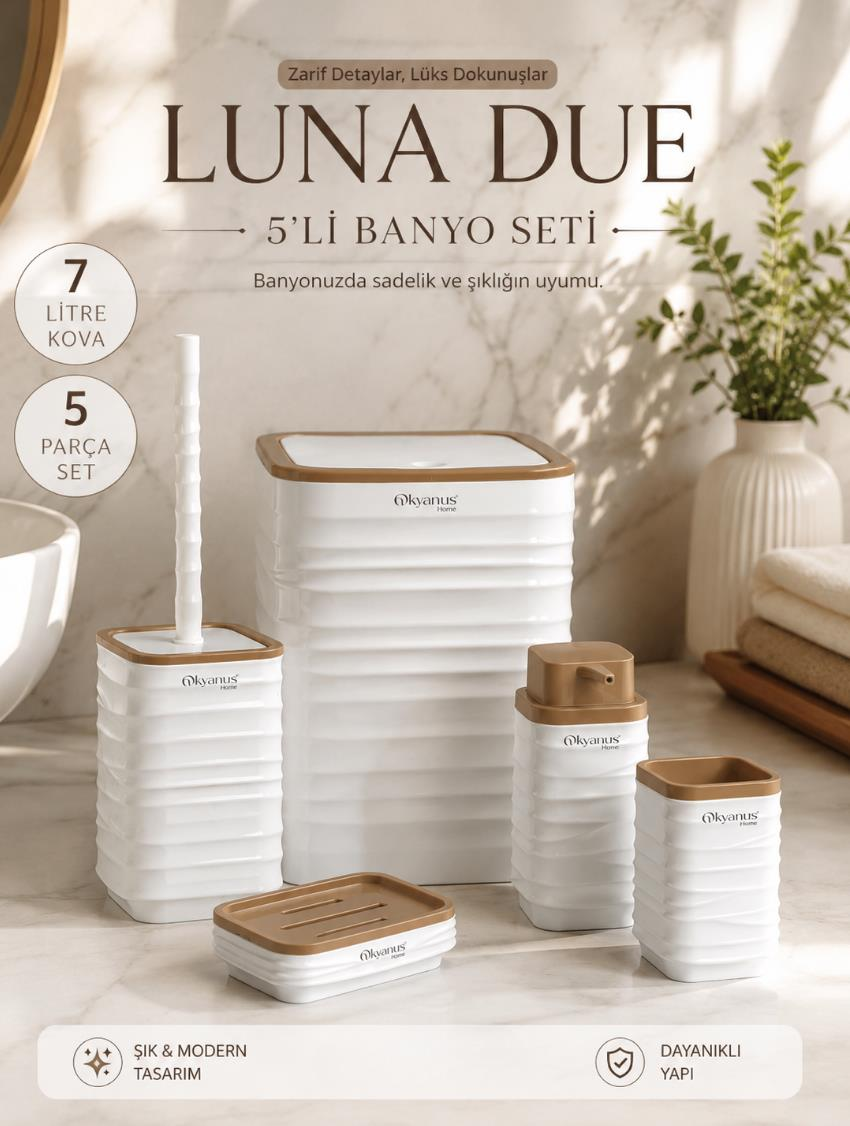 Okyanus Home Luna Beyaz Due Kare 5'li Banyo Seti