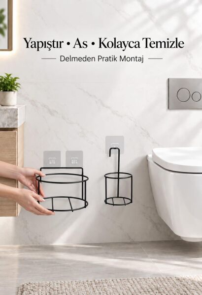 Okyanus Home Siyah Eko Magic Askılı Yuvarlak Linea 2'li Wc Kova ve Fırça Seti