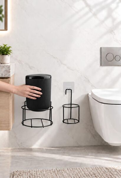 Okyanus Home Siyah Eko Magic Askılı Yuvarlak Linea 2'li Wc Kova ve Fırça Seti