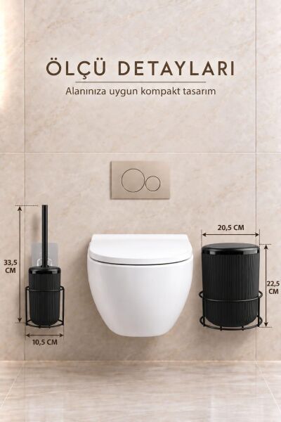 Okyanus Home Siyah Eko Magic Askılı Yuvarlak Linea 2'li Wc Kova ve Fırça Seti
