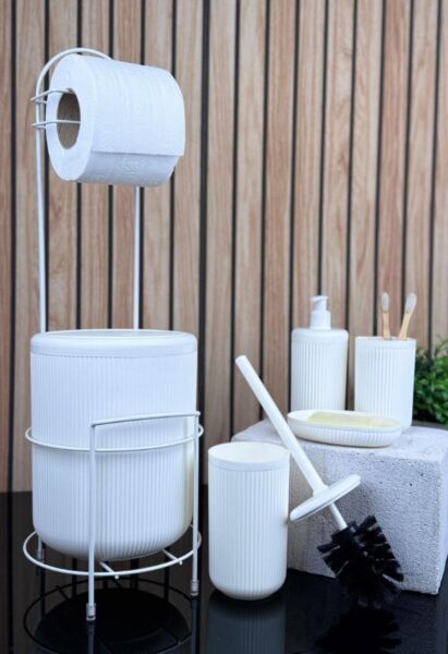 Okyanus Home Beyaz Linea Yedekli Wc Kağıtlık ve 6 Parça Banyo Seti