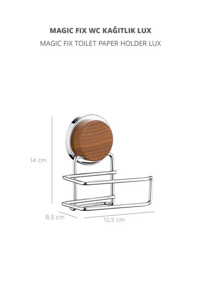 Okyanus Home Ahşap Desenli Magic Fix Sihirli Yapışkan Krom Lux WC Kağıtlık MGK-708W