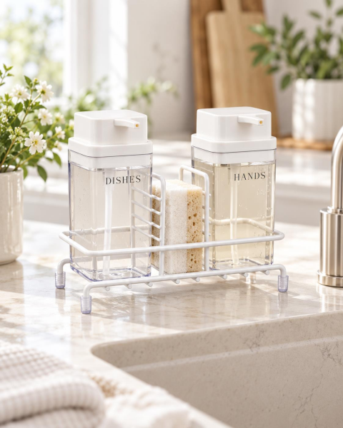 Okyanus Home Beyaz Deluxe Kare Standlı 2'li Şeffaf Sıvı Sabunluk