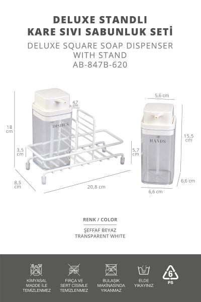 Okyanus Home Beyaz Deluxe Kare Standlı 2'li Şeffaf Sıvı Sabunluk