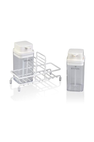 Okyanus Home Beyaz Deluxe Kare Standlı 2'li Şeffaf Sıvı Sabunluk