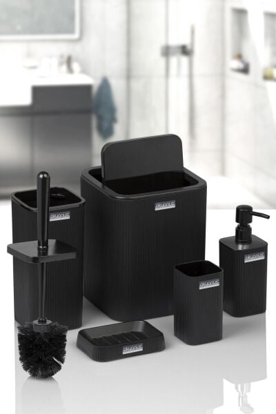 Okyanus Home Mina Siyah Çizgili Kare Banyo Seti
