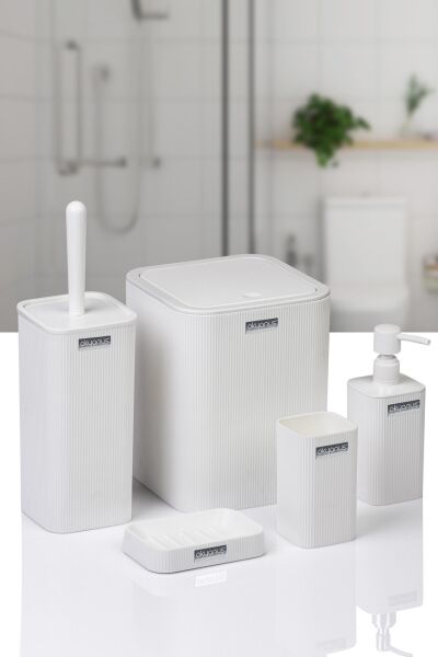 Okyanus Home Mina Beyaz Çizgili Kare Banyo Seti