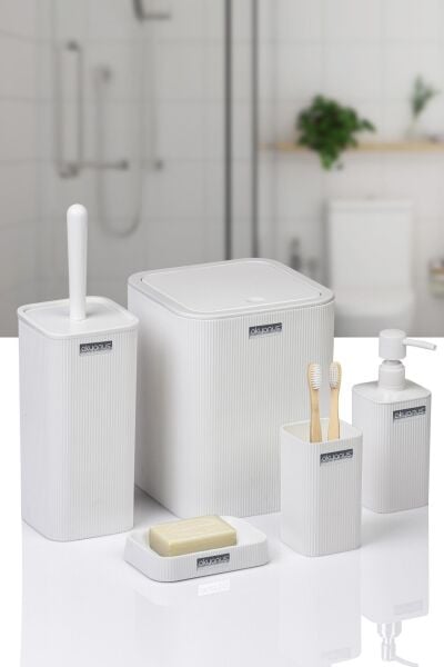 Okyanus Home Mina Beyaz Çizgili Kare Banyo Seti