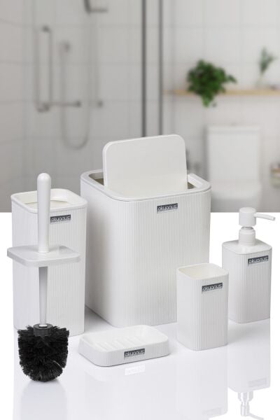 Okyanus Home Mina Beyaz Çizgili Kare Banyo Seti