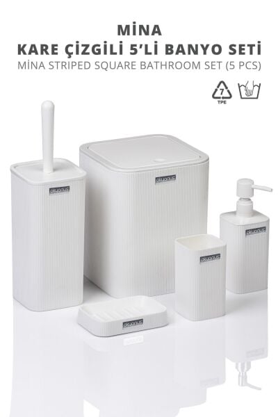 Okyanus Home Mina Beyaz Çizgili Kare Banyo Seti