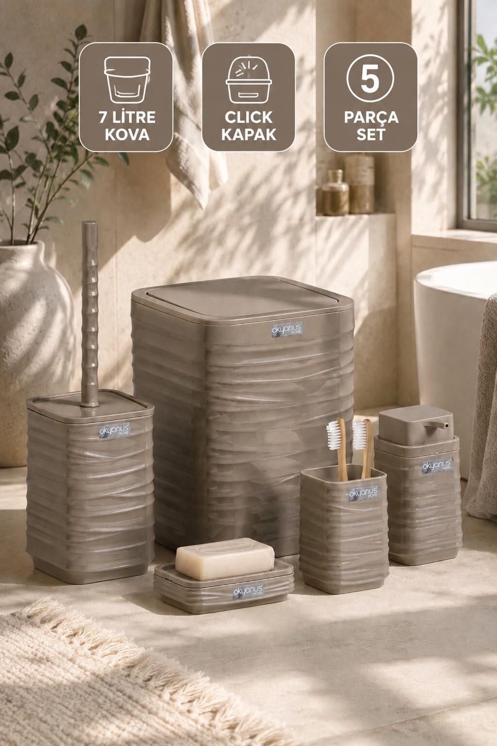 Okyanus Home Luna Vizon Kare 5'li Banyo Seti