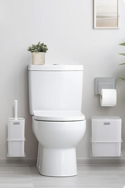 Okyanus Home Beyaz Eko Magic Askılı Kare Mina 2'li Wc Kova ve Fırça Seti