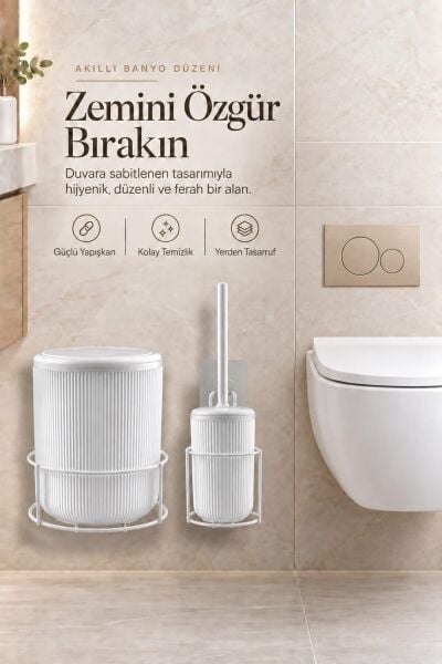 Okyanus Home Beyaz Eko Magic Askılı Yuvarlak Linea 2'li Wc Kova ve Fırça Seti