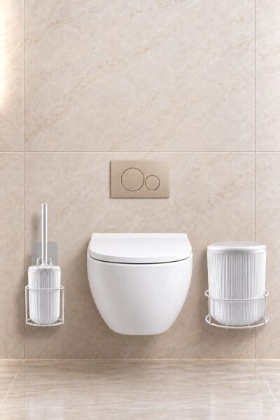 Okyanus Home Beyaz Eko Magic Askılı Yuvarlak Linea 2'li Wc Kova ve Fırça Seti