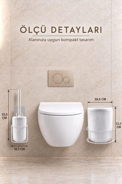 Okyanus Home Beyaz Eko Magic Askılı Yuvarlak Linea 2'li Wc Kova ve Fırça Seti