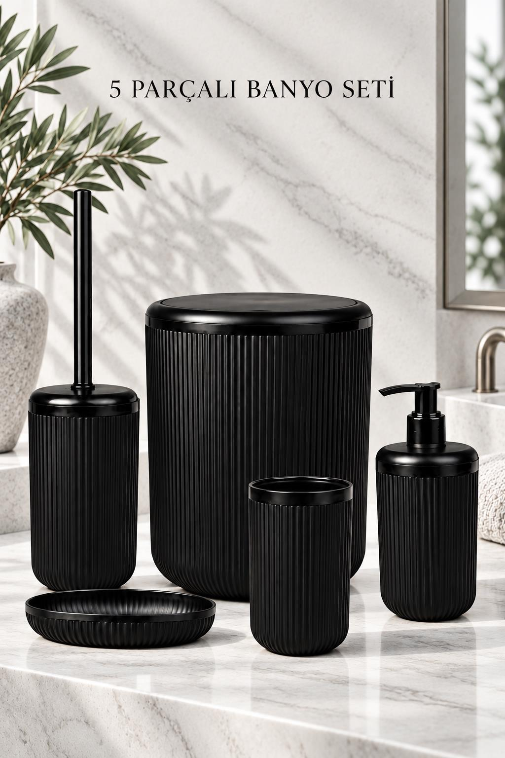 Okyanus Home Linea Siyah Çizgili Yuvarlak Banyo Seti