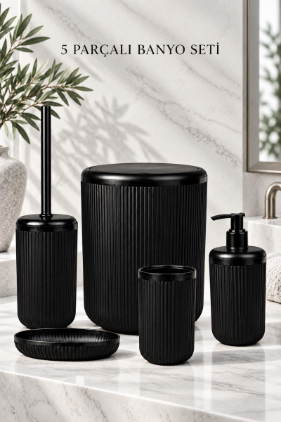 Okyanus Home Linea Siyah Çizgili Yuvarlak Banyo Seti