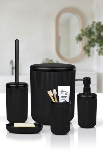 Okyanus Home Linea Siyah Çizgili Yuvarlak Banyo Seti