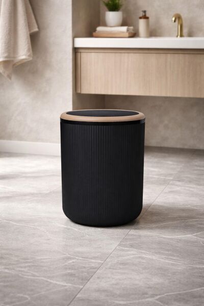 Okyanus Home Linea Due Siyah Çizgili Yuvarlak Çöp Kovası