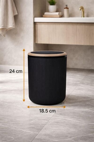 Okyanus Home Linea Due Siyah Çizgili Yuvarlak Çöp Kovası