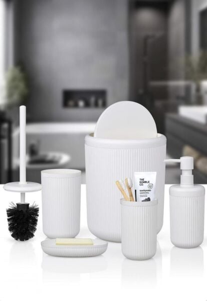 Okyanus Home Linea Beyaz Çizgili Yuvarlak Banyo Seti