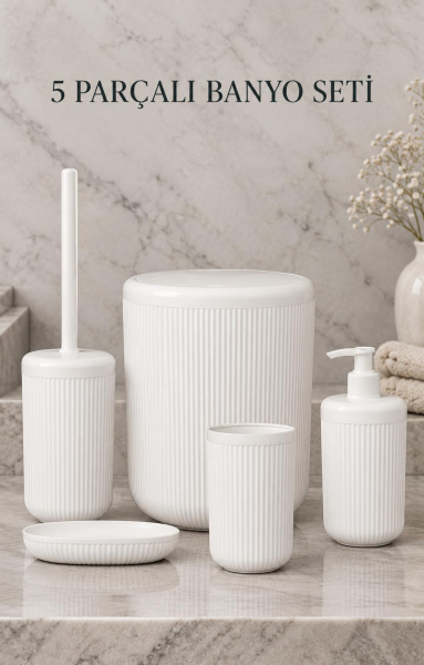 Okyanus Home Linea Beyaz Çizgili Yuvarlak Banyo Seti