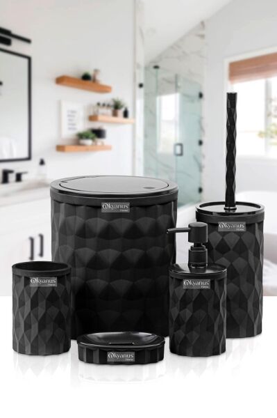 Okyanus Home Diamond Siyah Click Kapak 5'li Banyo Seti