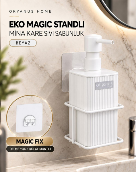 Okyanus Home Beyaz Eko Magic Standlı Mina Kare Sıvı Sabunluk