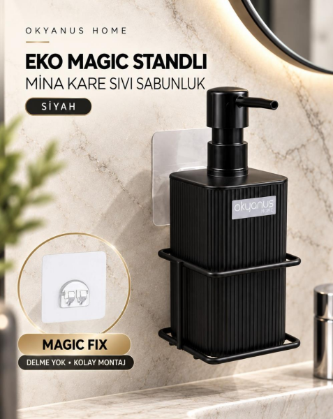 Okyanus Home Siyah Eko Magic Standlı Mina Kare Sıvı Sabunluk