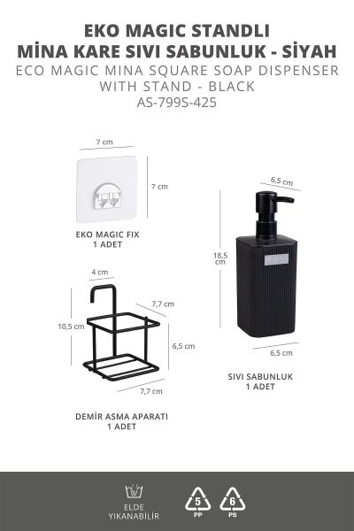 Okyanus Home Siyah Eko Magic Standlı Mina Kare Sıvı Sabunluk