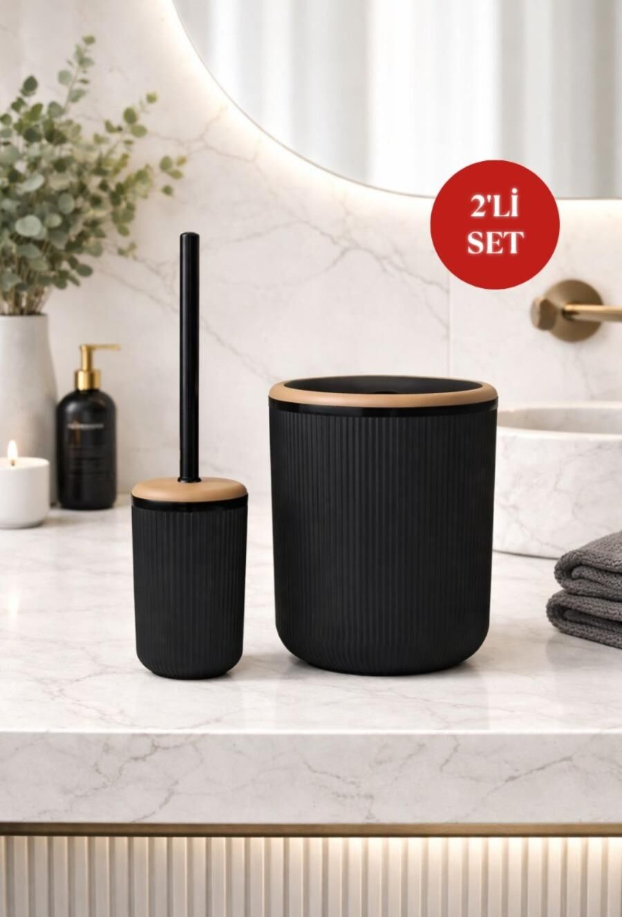 Okyanus Home Linea  Due Yuvarlak 2'li Wc Kova ve Fırça Seti