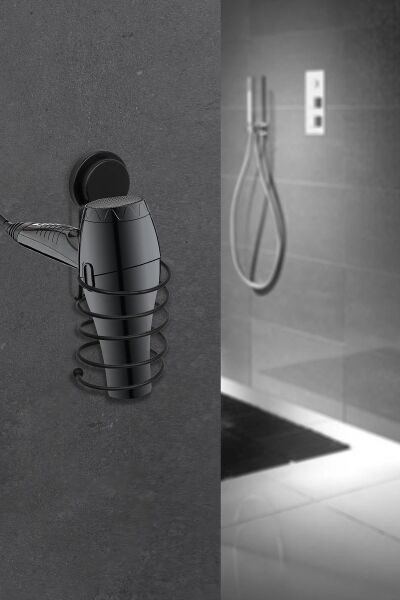 Okyanus Home Siyah Magic Fix Banyo Düzenleyici 3'lü Set-  İkili Askı - WC Kağıtlık - Saç Kurutmalık Askısı