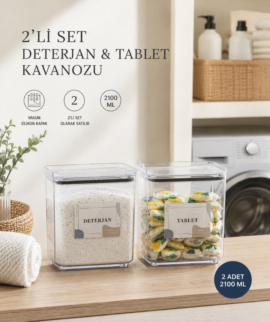 Okyanus Home Deterjan-Tablet 2 Adet Vakumlu Dikdörtgen 2.1 lt Saklama Kabı