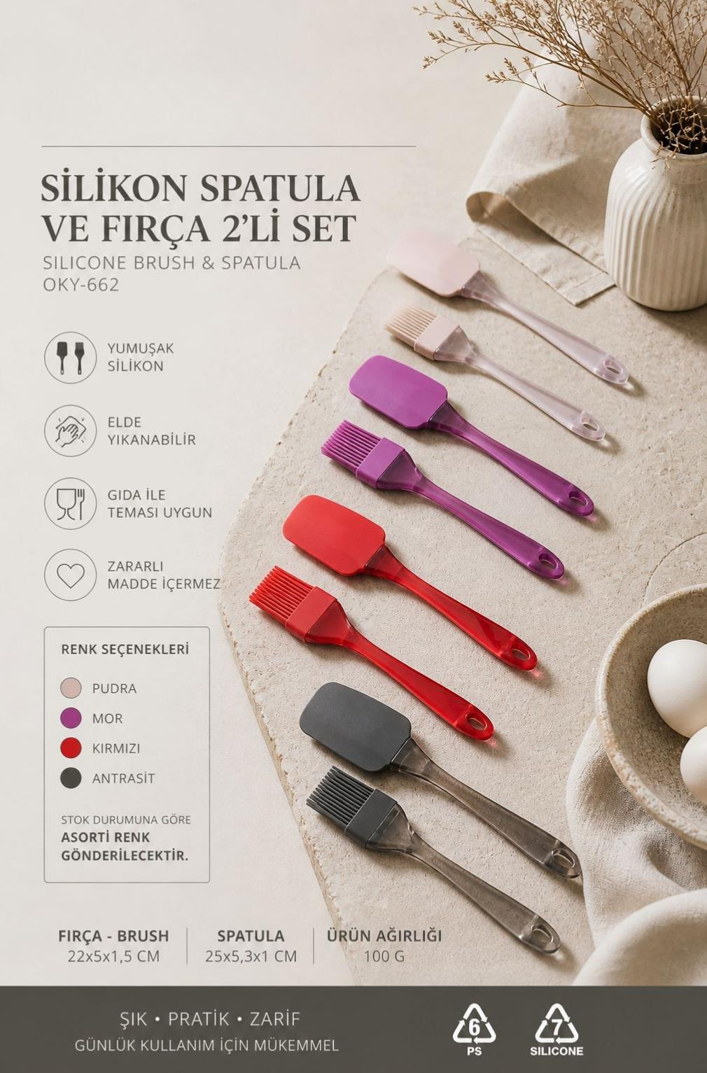 Okyanus Home Silikon Spatula ve Silikon Fırça 2'li Set