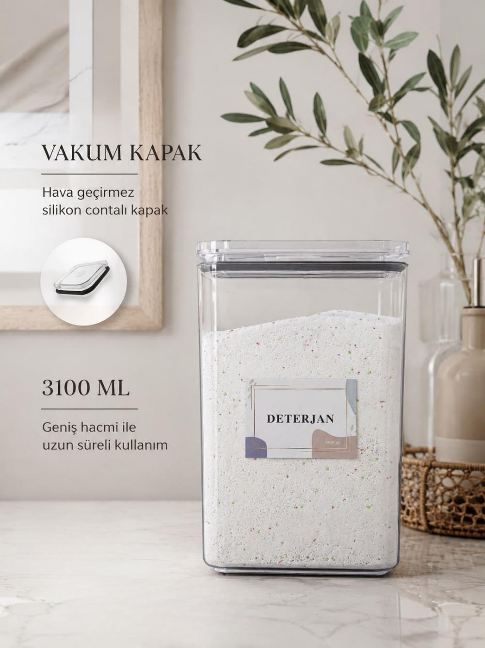 Okyanus Home Deterjan Vakumlu Dikdörtgen 3.1 lt Saklama Kabı