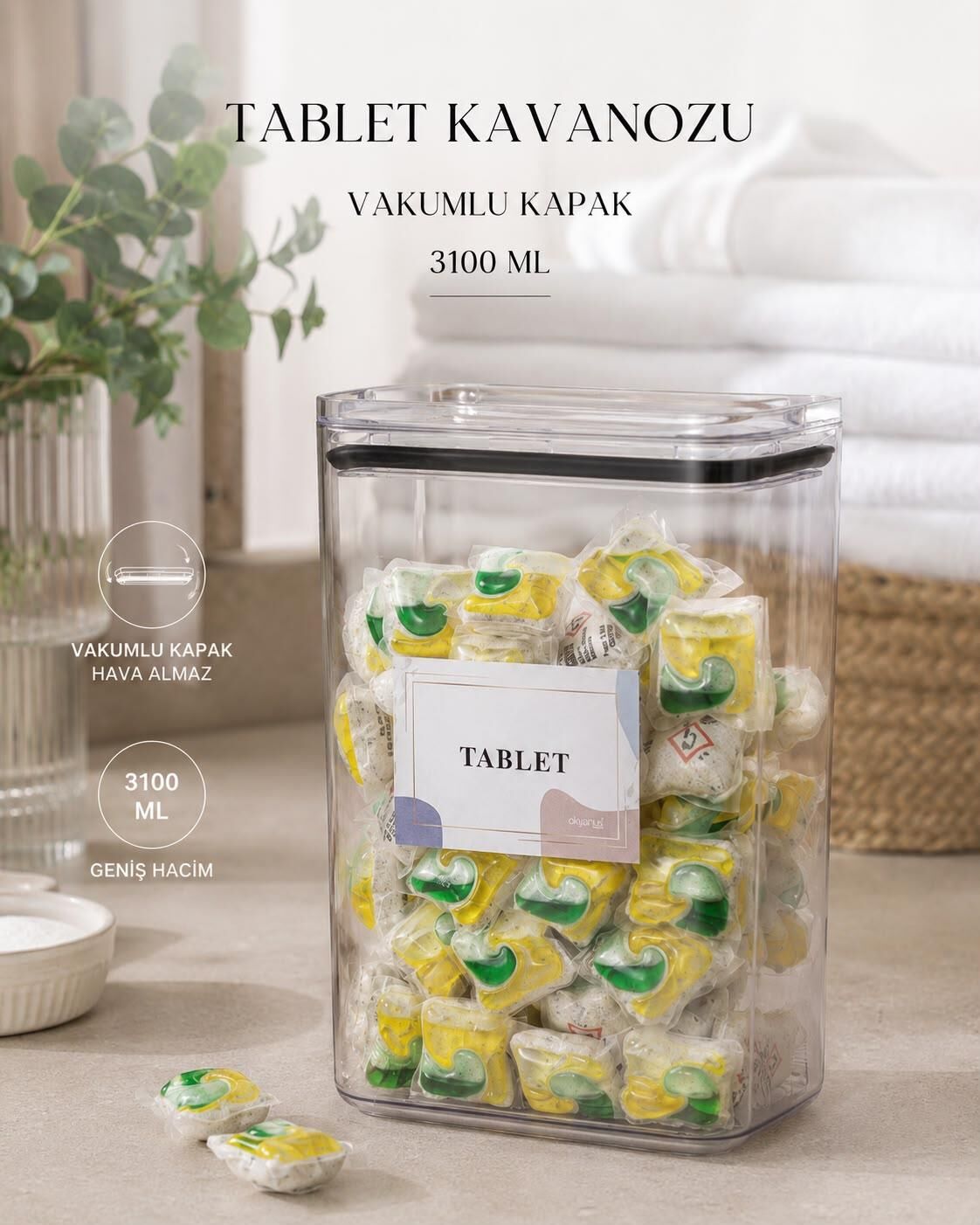 Okyanus Home Tablet Vakumlu Dikdörtgen 3.1 lt Saklama Kabı