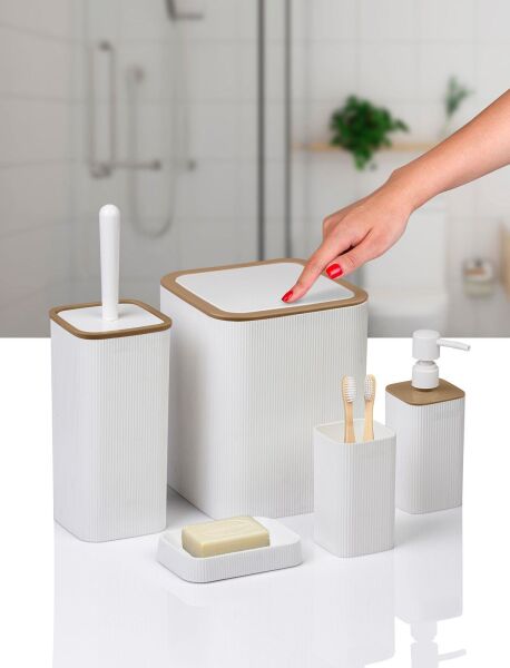 Okyanus Home Mina Due Beyaz Çizgili Kare 5'li Banyo Seti