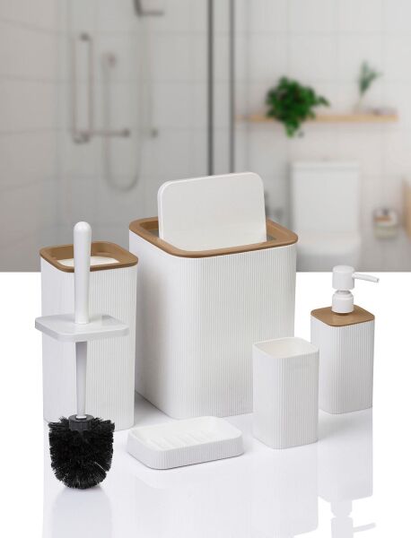 Okyanus Home Mina Due Beyaz Çizgili Kare 5'li Banyo Seti
