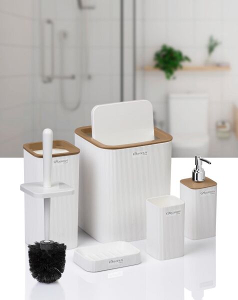 Okyanus Home Mina Due Beyaz Çizgili Kare 5'li Banyo Seti