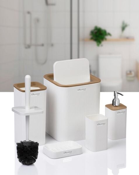 Okyanus Home Mina Due Beyaz Çizgili Kare 5'li Banyo Seti