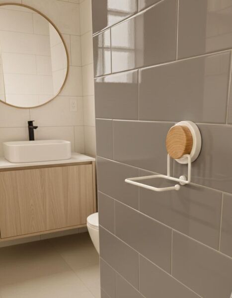 Okyanus Home Ahşap Desenli Magic Fix Sihirli Yapışkan Beyaz WC Kağıtlık