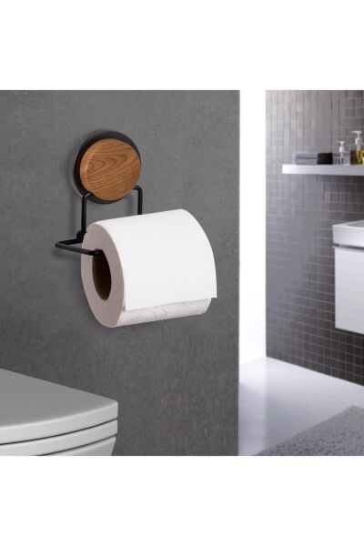 Okyanus Home Ahşap Desenli Magic Fix Sihirli Yapışkan Siyah WC Kağıtlık