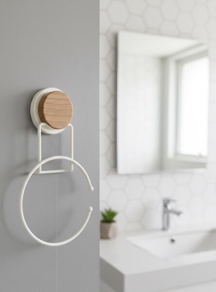 Okyanus Home Ahşap Desenli Magic Fix Sihirli Yapışkan Beyaz Yuvarlak Havluluk