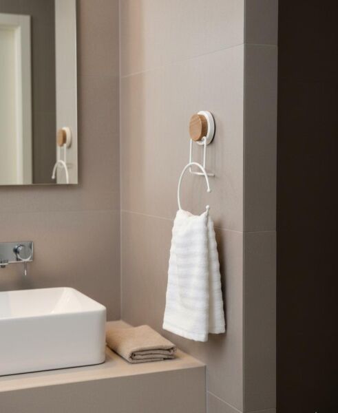 Okyanus Home Ahşap Desenli Magic Fix Sihirli Yapışkan Beyaz Yuvarlak Havluluk