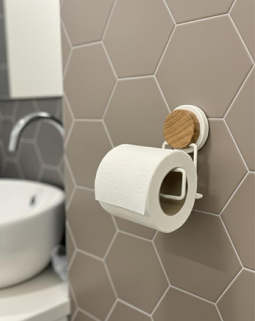 Okyanus Home Ahşap Desenli Magic Fix Sihirli Yapışkan Beyaz Lux WC Kağıtlık