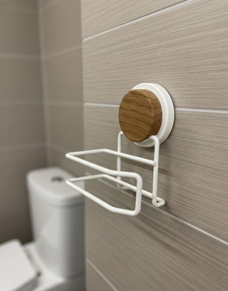 Okyanus Home Ahşap Desenli Magic Fix Sihirli Yapışkan Beyaz Lux WC Kağıtlık
