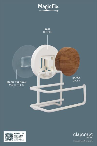 Okyanus Home Ahşap Desenli Magic Fix Sihirli Yapışkan Beyaz Lux WC Kağıtlık